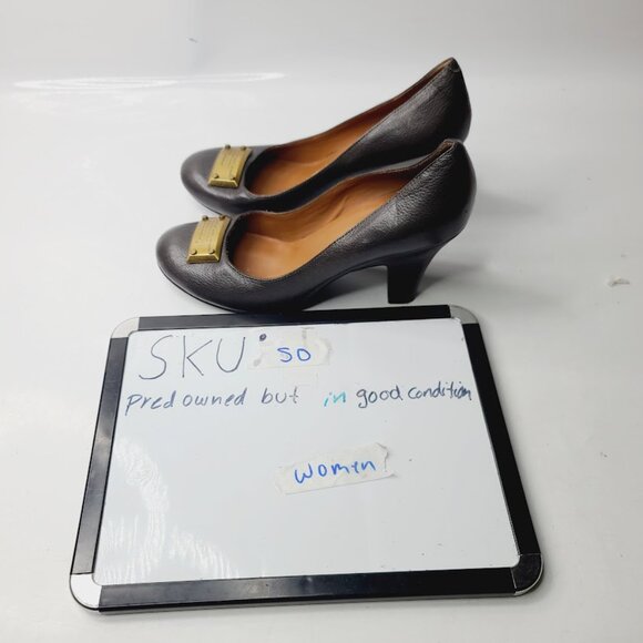 Marc Jacobs Women's Black Gold Leather Kitten Pump Heel Size US 9 - Picture 7 of 7